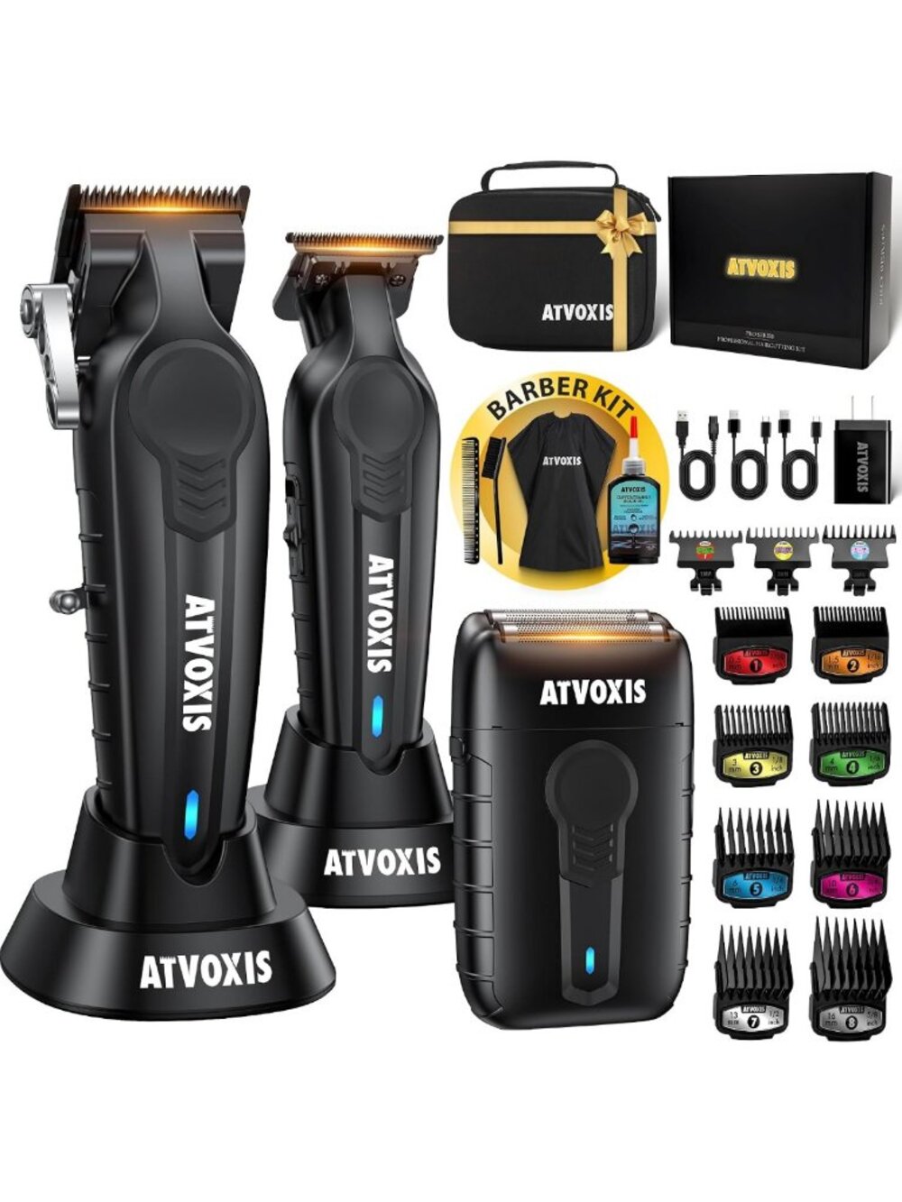 Professional Cordless Hair Clippers & Trimmers Set - Men's Hair Cutting Kit